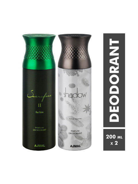 

Ajmal Men Set Of 2 Sacrifice II for Him & Shadow Homme Deodorants Body Spray 200ml each, Black