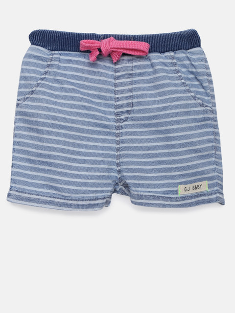 

Gini and Jony Girls Blue & White Striped Regular Fit Denim Shorts