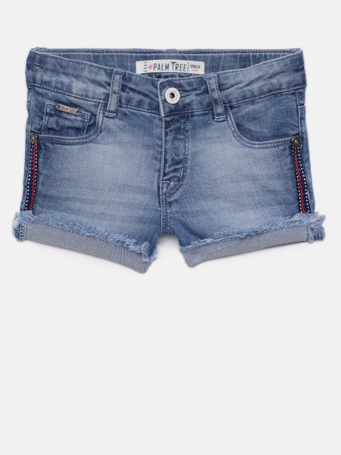 

Palm Tree Girls Blue Solid Denim Shorts