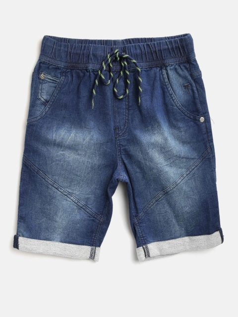 

Palm Tree Boys Navy Blue Washed Regular Fit Denim Shorts
