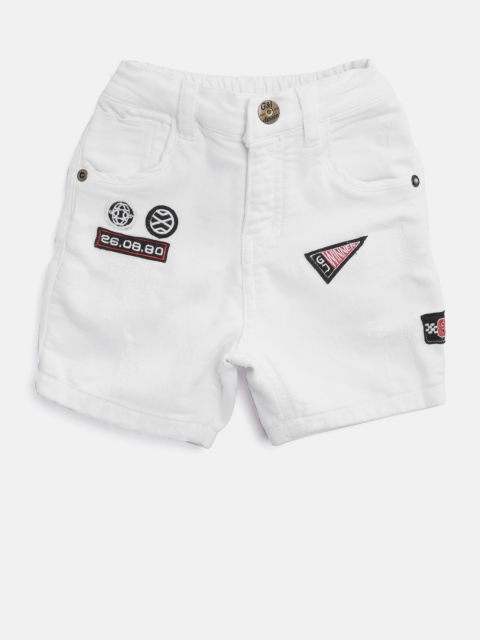 

Gini and Jony Boys White Solid Regular Fit Denim Shorts with Applique Detail