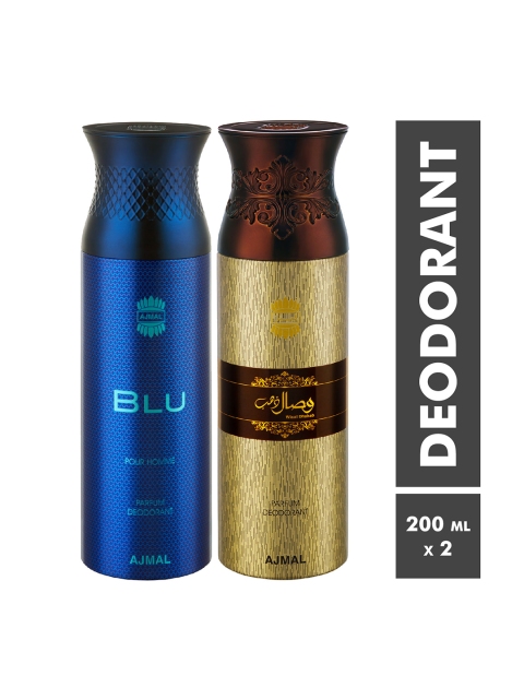 

Ajmal Unisex Blu Homme & Wisal Dhahab Pack of 2 Deodorants, Blue