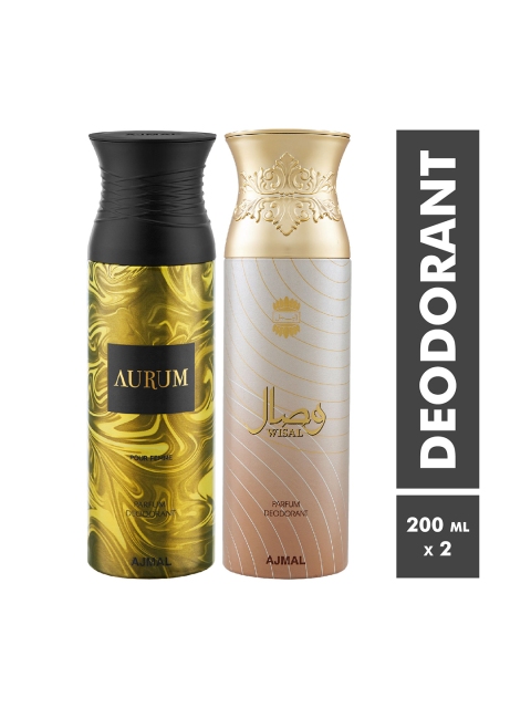 

Ajmal Unisex Set Of 2 Wisal Dhahab Deo & Aurum Deodorants Body Spray 200ml each, Gold