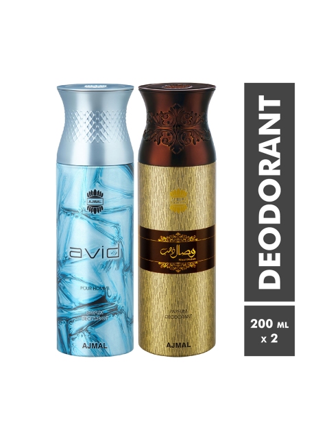 

Ajmal Men Avid Homme & Wisal Dhahab Set of 2 Deodorants 200ml each, Blue