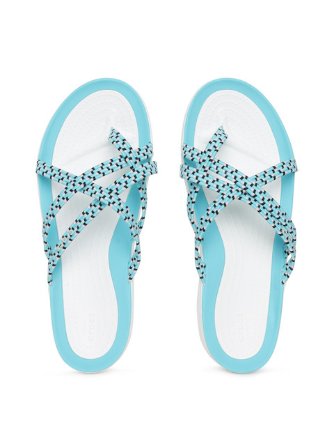 

Crocs Women Blue Striped Synthetic One Toe Flats