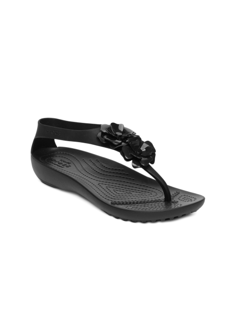 

Crocs Women Black Solid T-Strap Flats