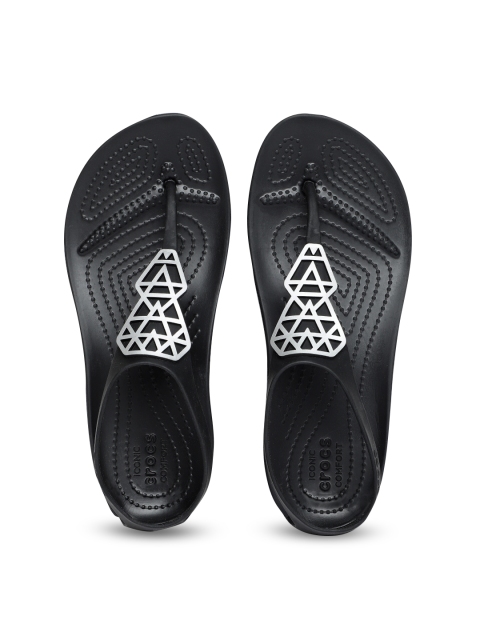 

Crocs Women Black Printed T-Strap Flats