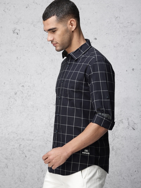 

Ecko Unltd Men Navy Blue & White Slim Fit Checked Casual Shirt