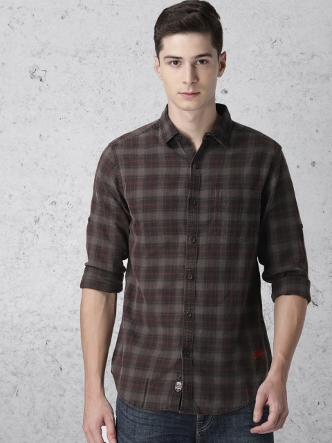 

Ecko Unltd Men Olive Green & Black Slim Fit Checked Casual Shirt