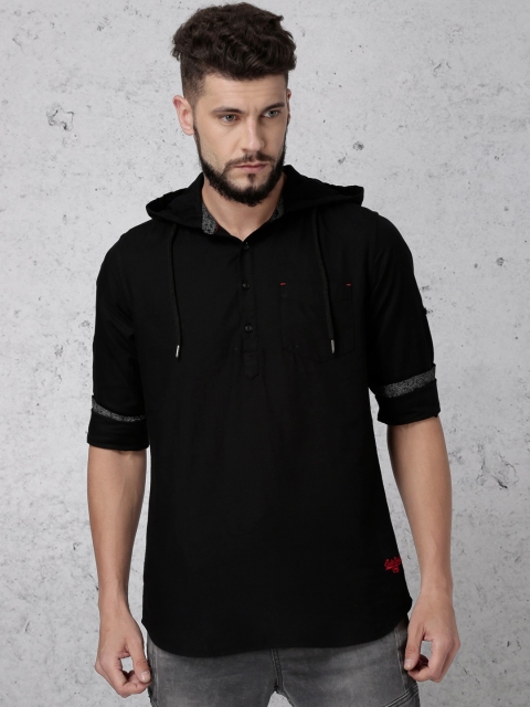 

Ecko Unltd Men Black Slim Fit Solid Hooded Casual Shirt