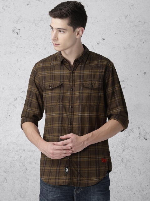 

Ecko Unltd Men Brown & Olive Green Regular Fit Checked Casual Shirt