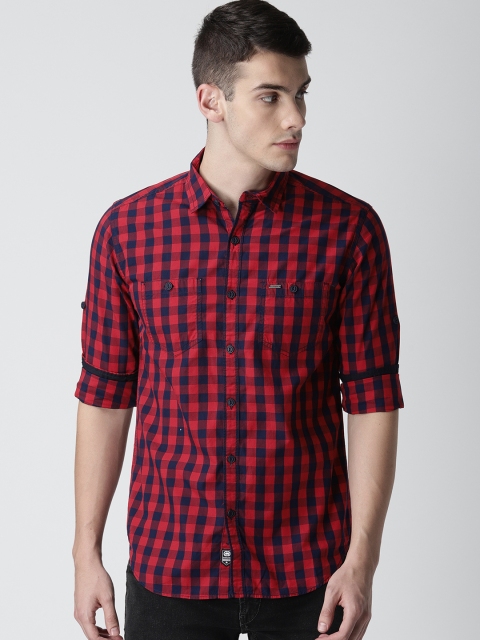 

Ecko Unltd Men Navy Blue & Red Regular Fit Checked Casual Shirt