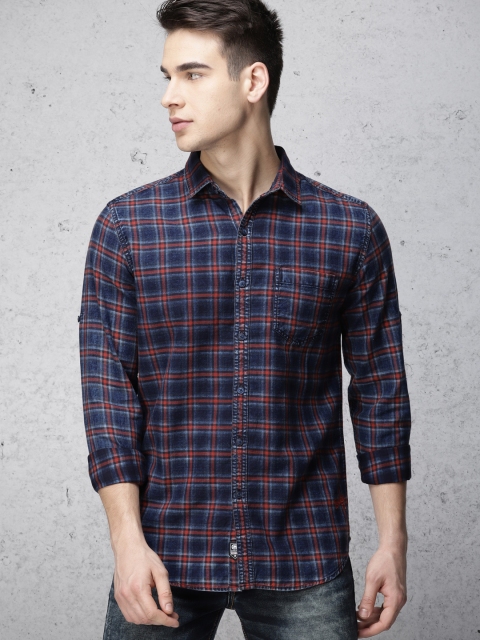 

Ecko Unltd Men Navy Blue & Red Slim Fit Checked Casual Shirt