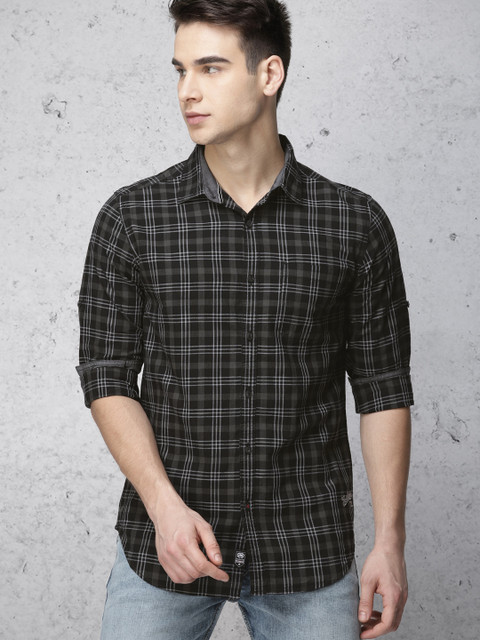 

Ecko Unltd Men Black Slim Fit Checked Casual Shirt