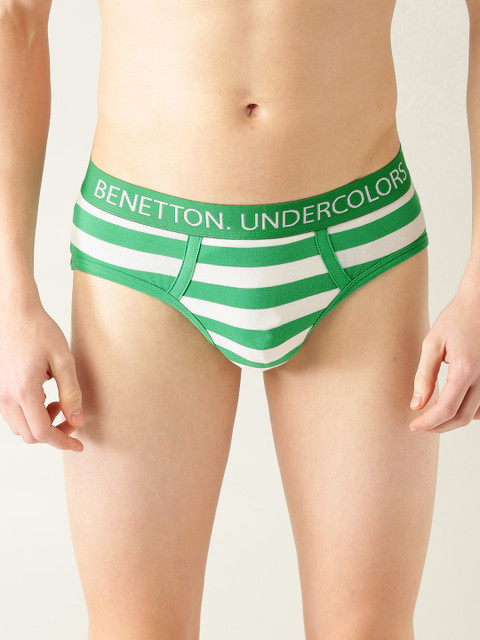 

Undercolors of Benetton Men White & Green Striped Briefs 007DI_902