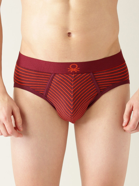 

Undercolors of Benetton Men Maroon & Coral Orange Striped Briefs P18DI_902