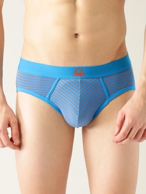 

Undercolors of Benetton Men Blue & Coral Orange Striped Briefs P18DI_903
