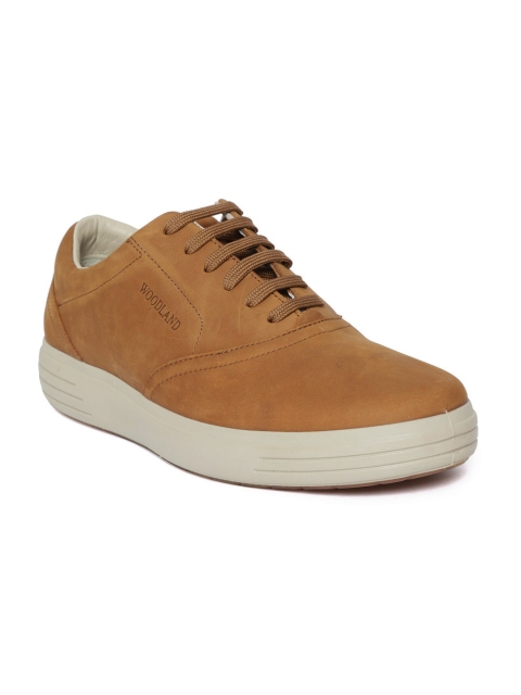 

Woodland Men Tan Brown Nubuck Leather Sneakers