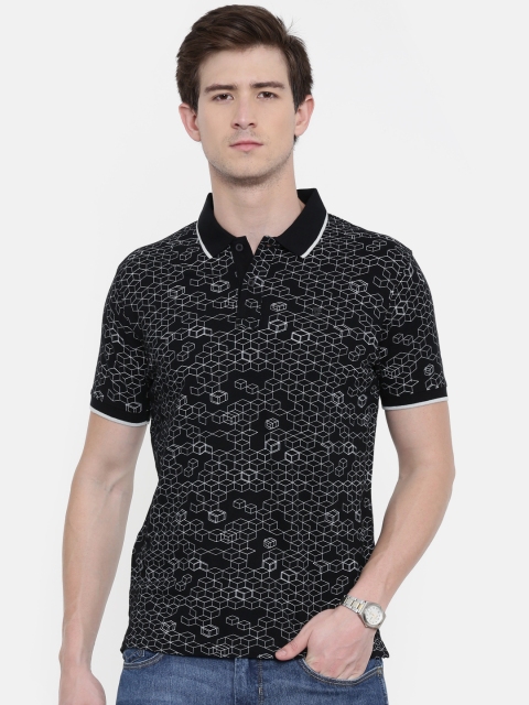

Wrangler Men Black White Printed Polo Collar Pure Cotton T-shirt