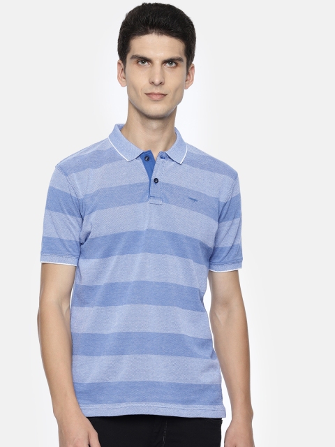 

Wrangler Men Blue Striped Polo Collar T-shirt