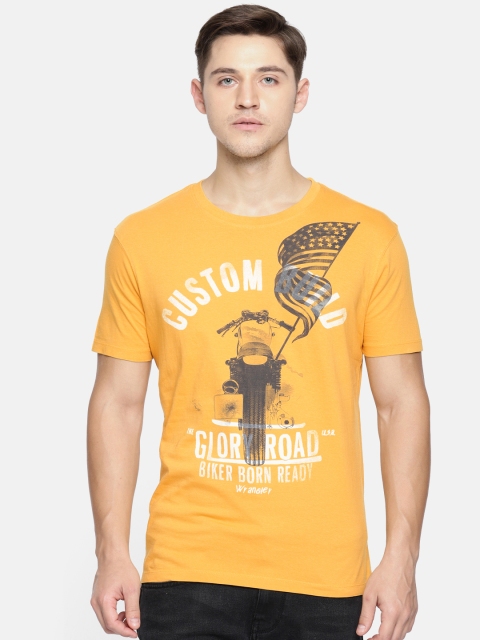 

Wrangler Men Mustard Yellow Printed Round Neck T-shirt