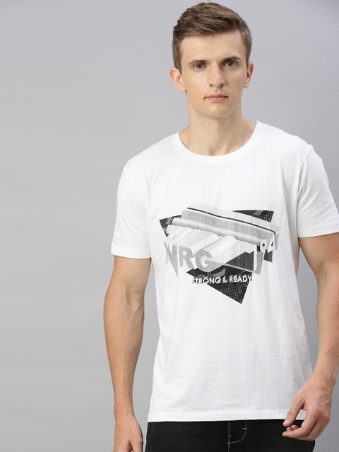 

Wrangler Men White & Black Printed Round Neck T-shirt