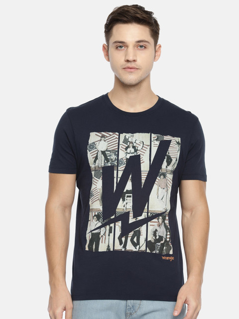 

Wrangler Men Navy Blue Printed Round Neck T-shirt
