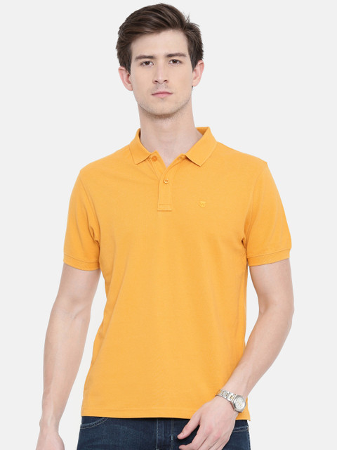 

Wrangler Men Mustard Yellow Solid Polo Collar T-shirt