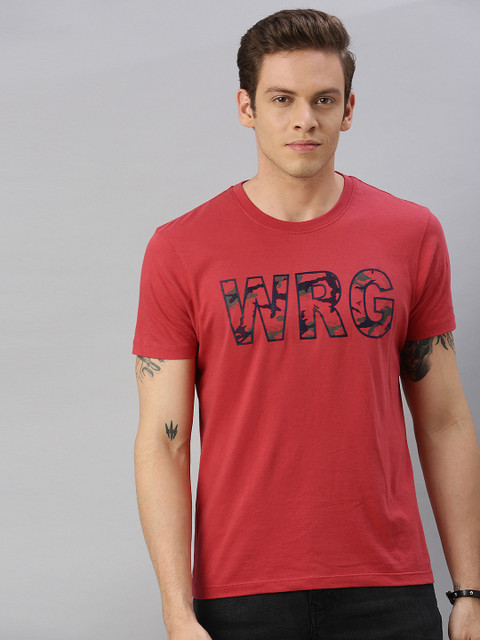 

Wrangler Men Rust Red Printed Round Neck T-shirt