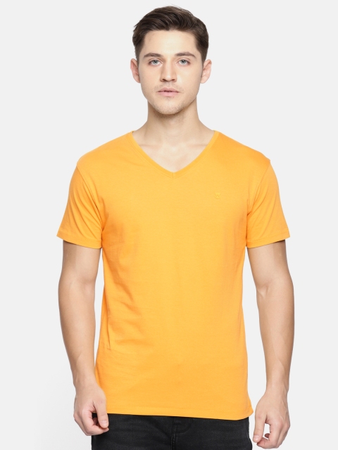 

Wrangler Men Mustard Yellow Solid V-Neck T-shirt