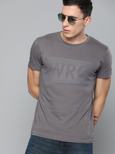 

Wrangler Men Grey Printed Round Neck Pure Cotton T-shirt