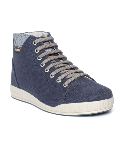 

Woodland Men Navy Blue Solid Canvas Mid-Top Sneakers