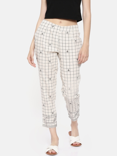 

Melange by Lifestyle Women Cream-Coloured Regular Fit Checked Regular Trousers