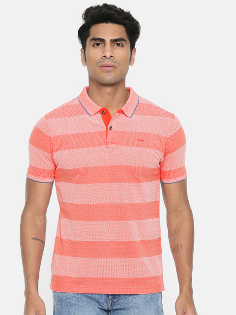 

Wrangler Men Pink Striped Polo Collar Pure Cotton T-shirt