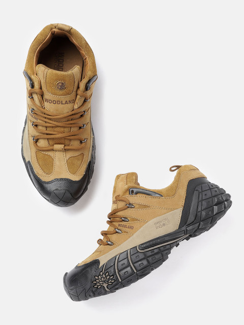 

Woodland Men Camel Brown Nubuck Leather Sneakers