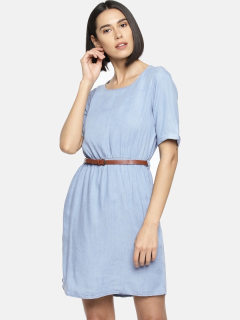 

Fame Forever by Lifestyle Blue Solid Chambray Fit & Flare Dress