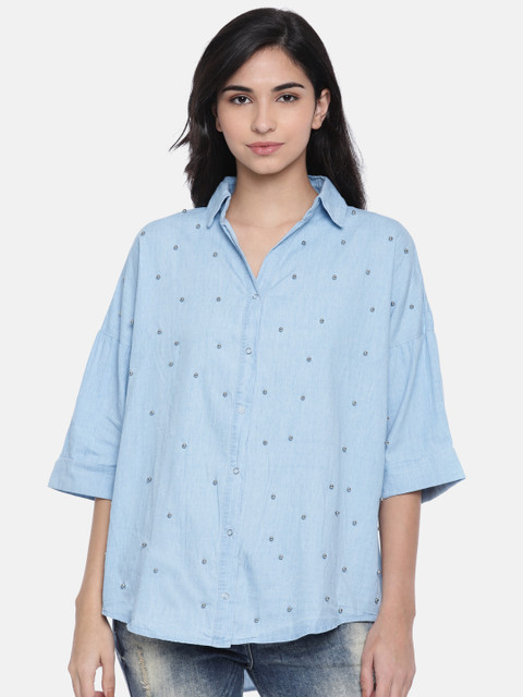 

Fame Forever by Lifestyle Women Blue Solid Shirt Style Top, Na