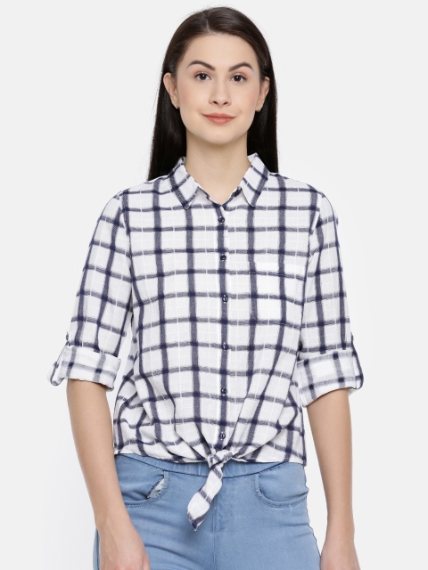 

Fame Forever by Lifestyle Women Navy Blue & White Regular Fit Checked Casual Shirt