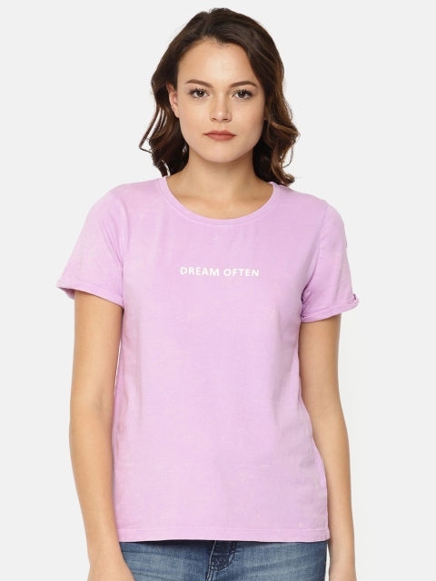 

Fame Forever by Lifestyle Women Lavender Printed Round Neck T-shirt