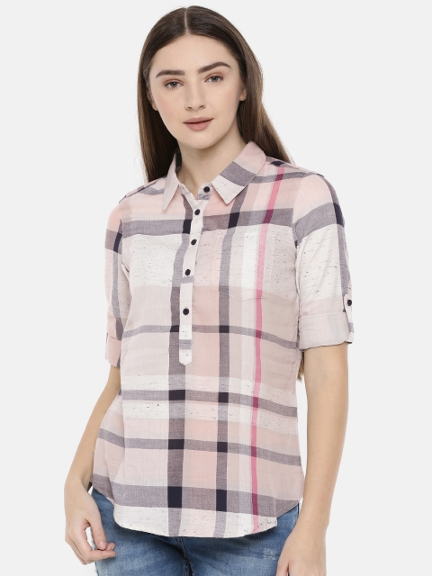

Fame Forever by Lifestyle Women Pink & Off-White Checked Shirt Style Top