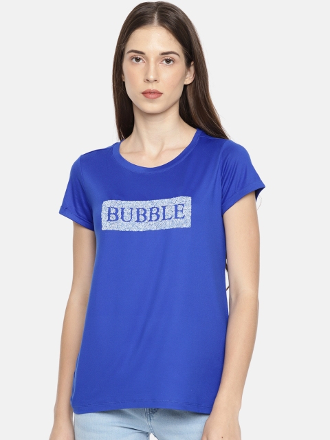 

Fame Forever by Lifestyle Women Blue Embellished Round Neck T-shirt