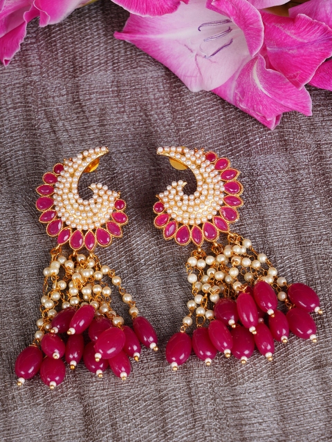 

FIROZA Gold-Toned & Pink Classic Drop Earrings