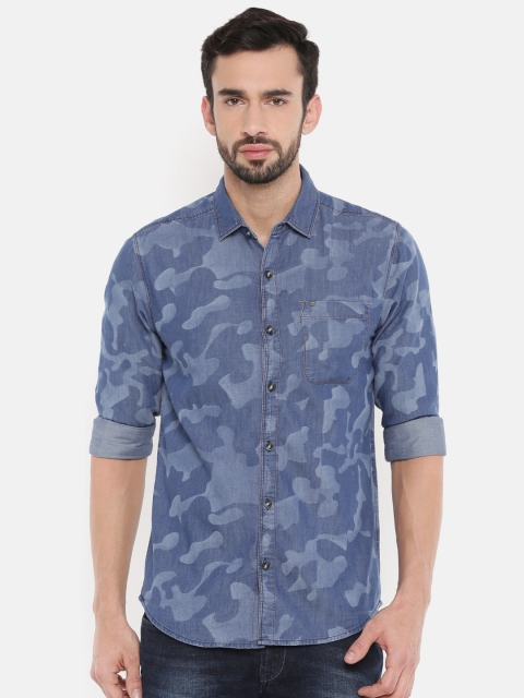 

Wrangler Men Blue Slim Fit Printed Denim Casual Shirt