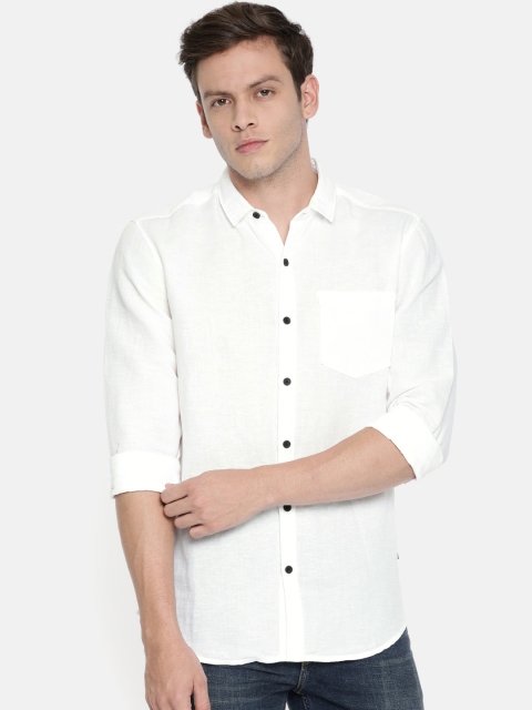 

Wrangler Men White Regular Fit Solid Linen Casual Shirt