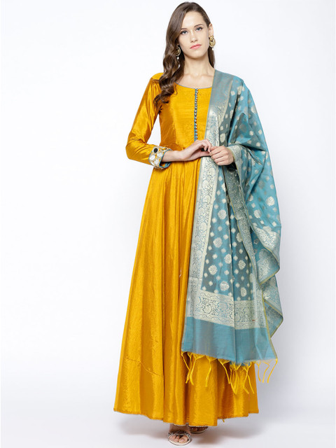 

Inddus Teal Blue Woven Design Banarasi Dupatta