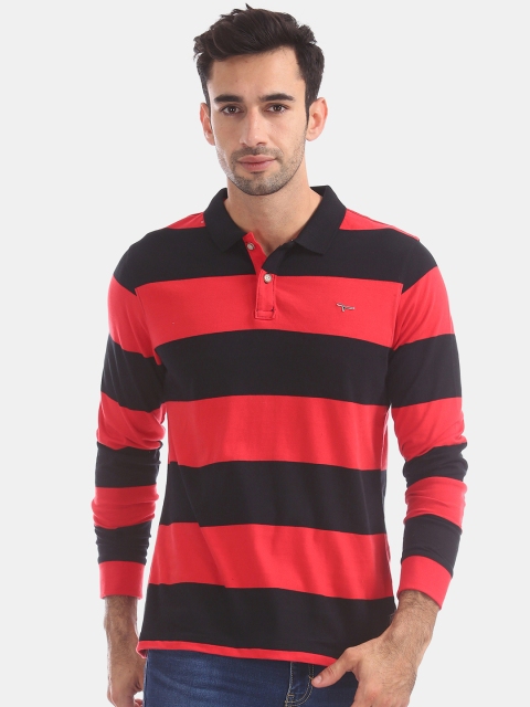 

Flying Machine Men Black Striped Polo Collar T-shirt