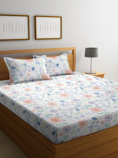 

CORE Designed by SPACES White Floral Flat 110 TC 1 Queen Bedsheet with 2 Pillow Covers