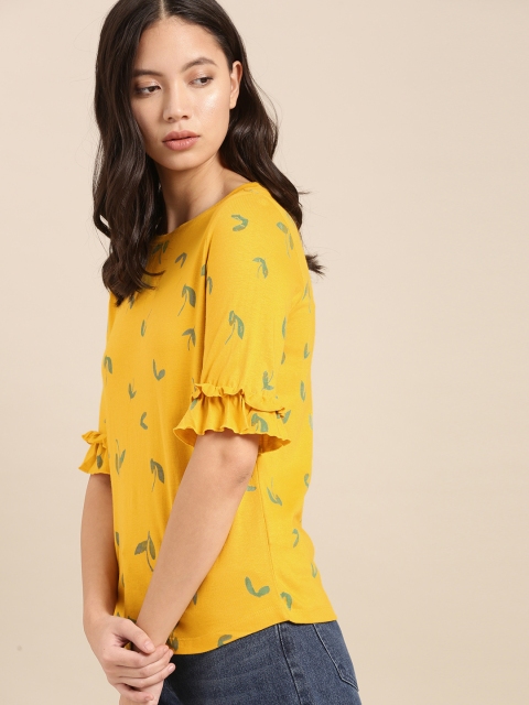 

ether Women Yellow & Green Printed Top