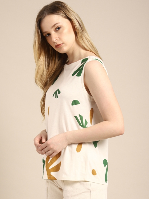 

ether Women Cream-Coloured Printed Tank Top