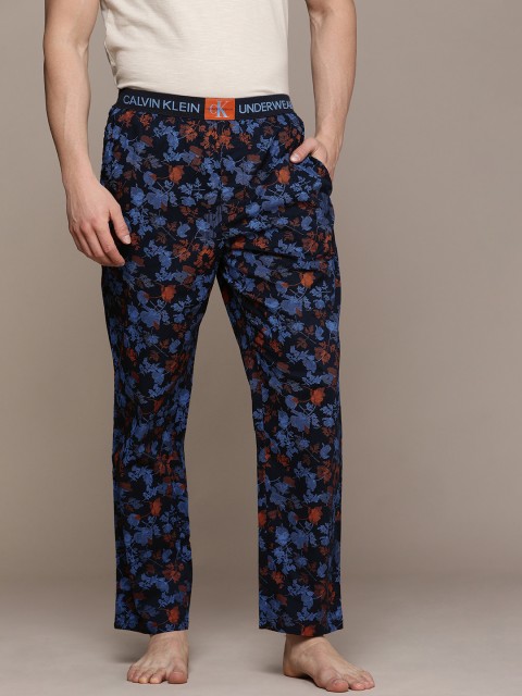 

Calvin Klein Underwear Men Navy Blue & Orange Printed Lounge Pants
